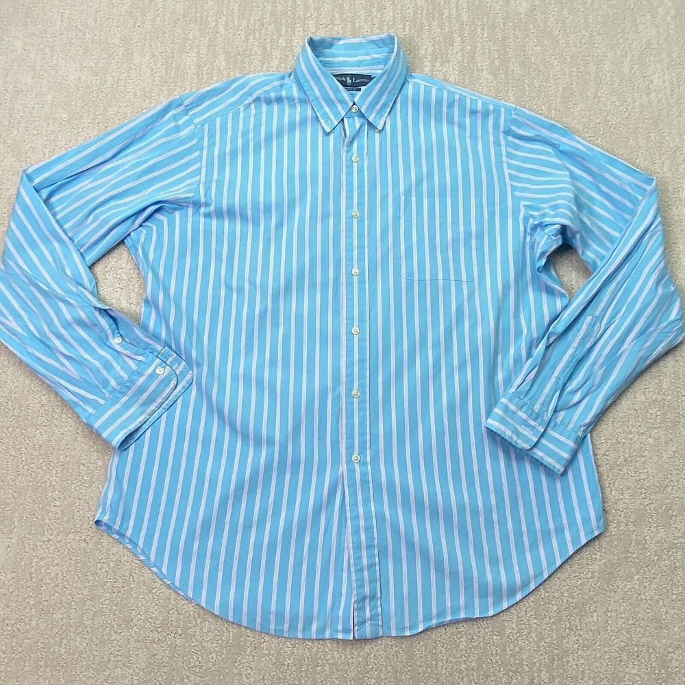 Ralph Lauren Mens XL Aqua Blue Striped Classic Fit Long Sleeve*